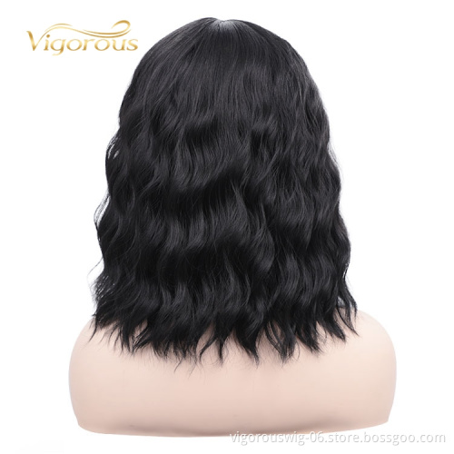 Vigorous Good Quality Cheap Heat Resistant Water Wave Black Pre Plucked Manufacturers Wholesale Synthetic Wig